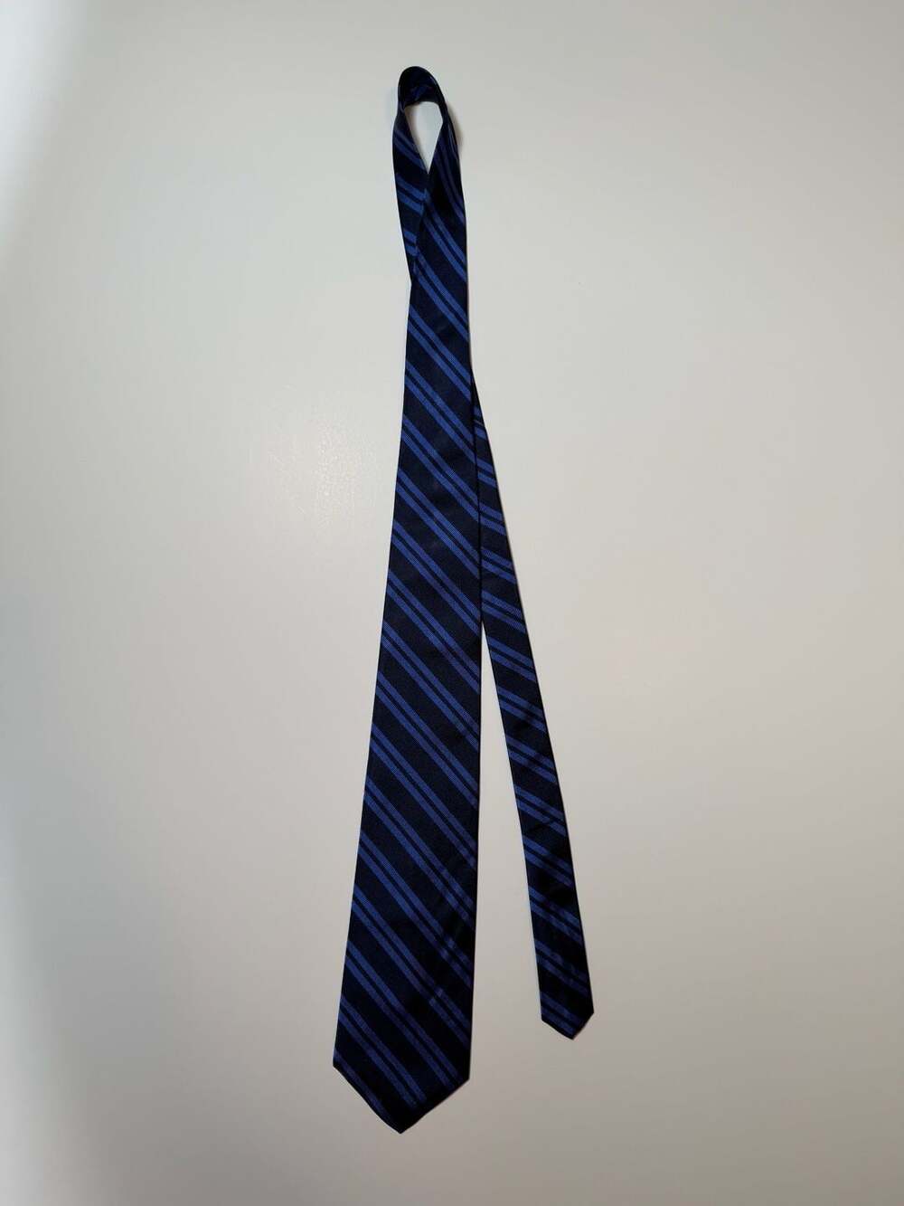 Lauren Ralph Lauren Silk Striped Neck Tie Blue Black Hand Finished